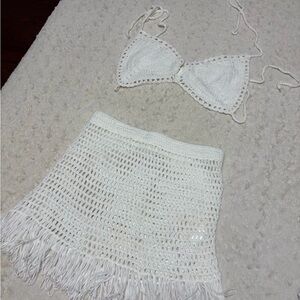 Amazon White Crochet Swim Coverup Set